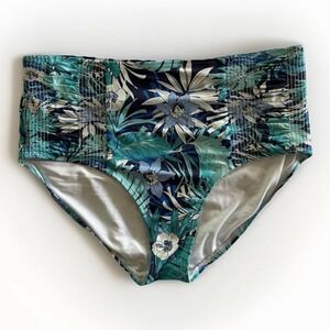 Tommy Hilfiger Women's Blue Tropical Floral Swimsuit Bottoms High Waisted Size L